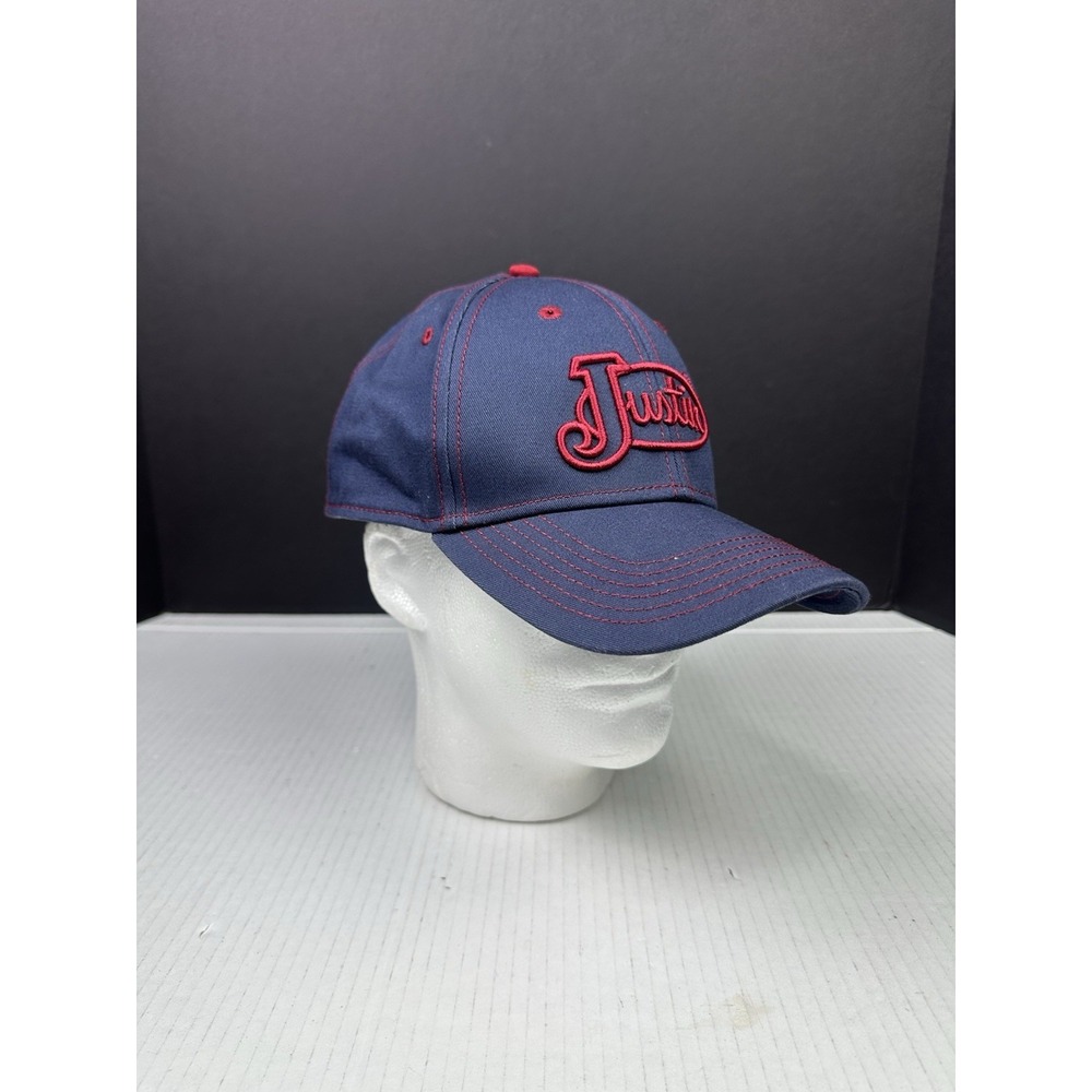 Justin Boots SnapBack Hat Blue With Red Script